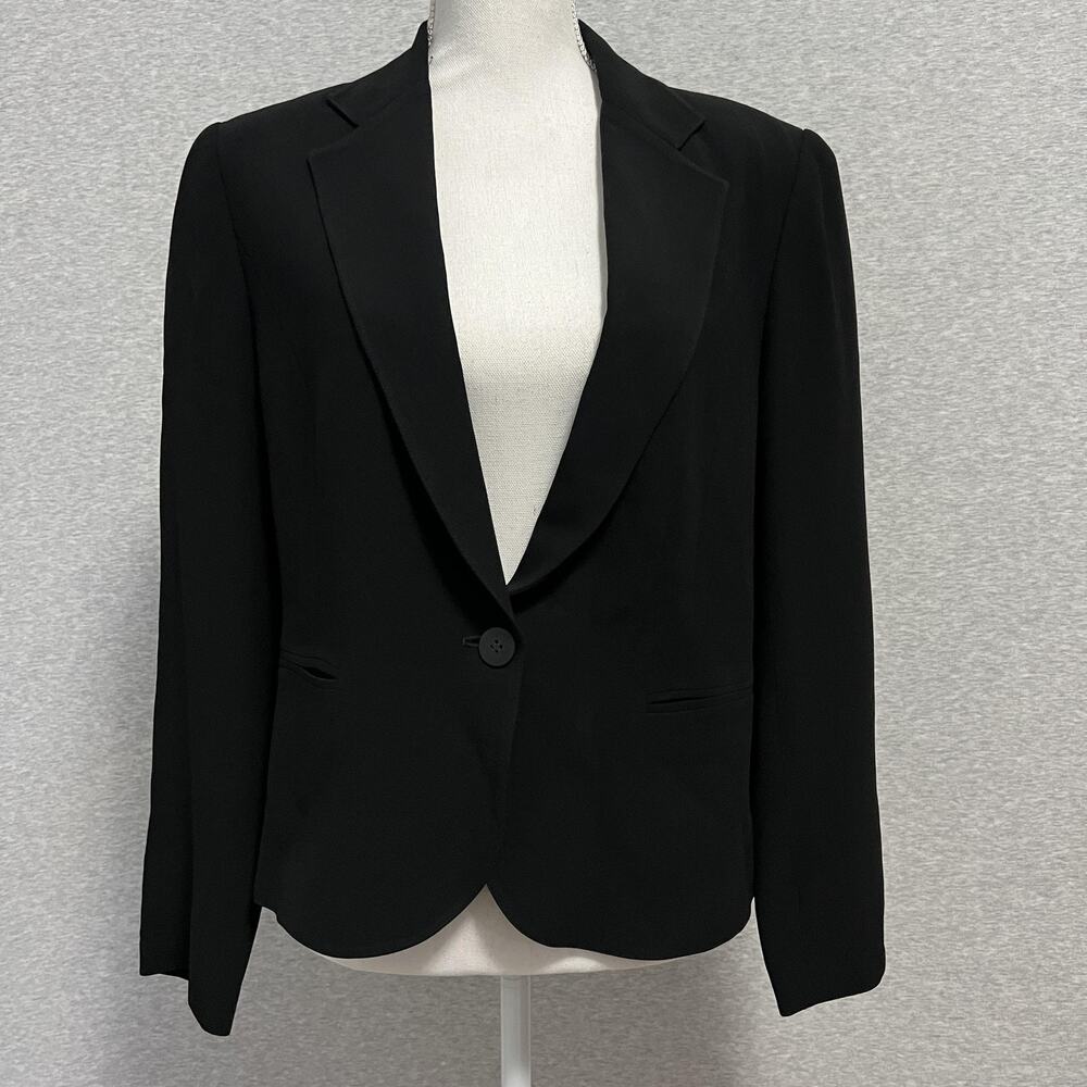 Lafayette 148 Blazer Womens 8 Black One Button Suit Jacket Office Career Viscose
